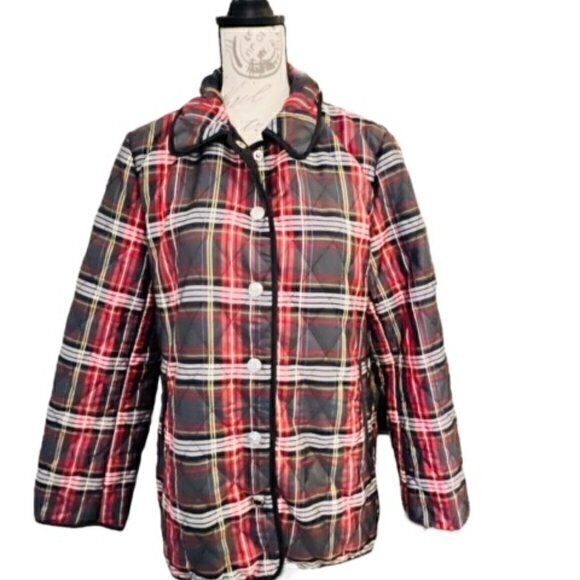 Coach Quilted‎ Jacket Snap Front Size Medium Red Black Yellow Blue White PREPPY - Picture 1 of 16
